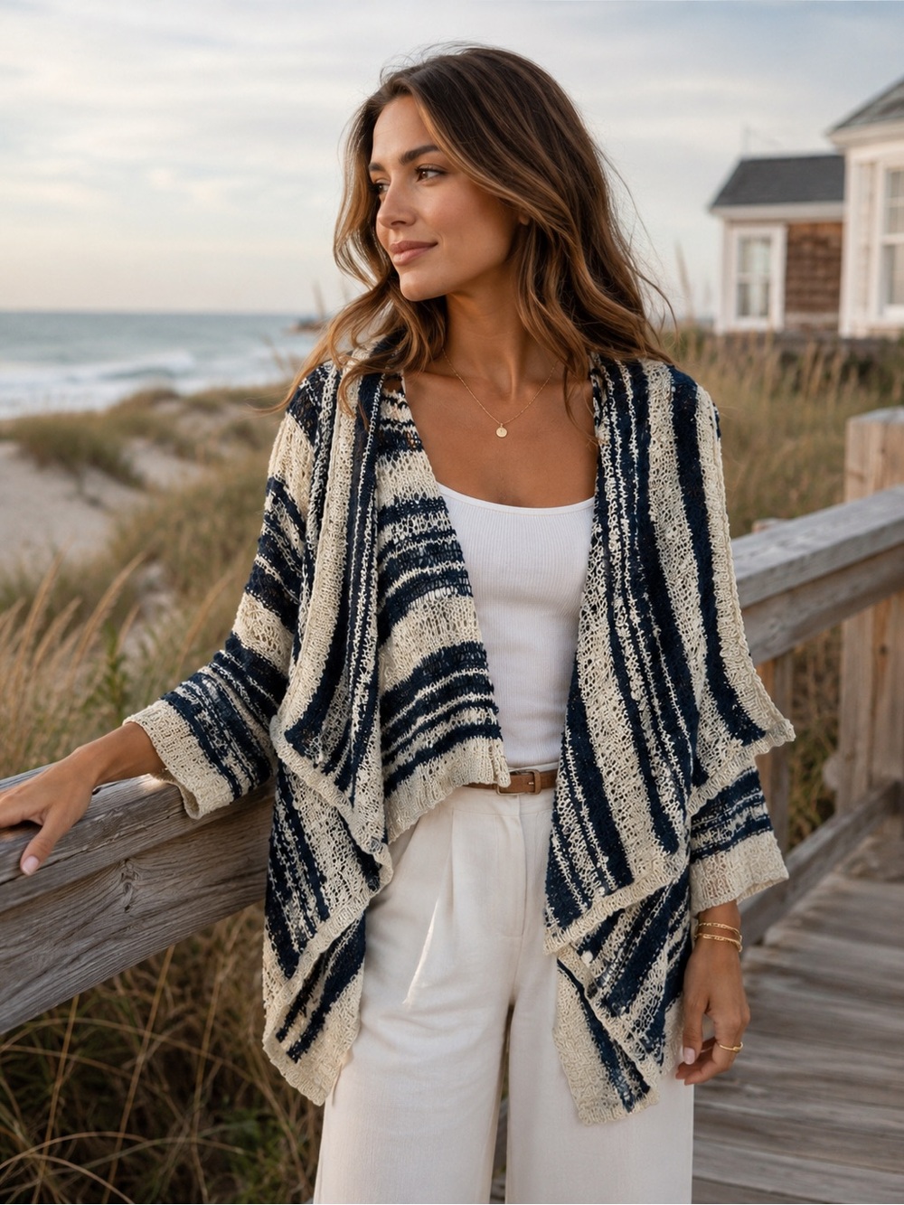 O'Neill Nautical Striped Knit Cardigan Navy & white